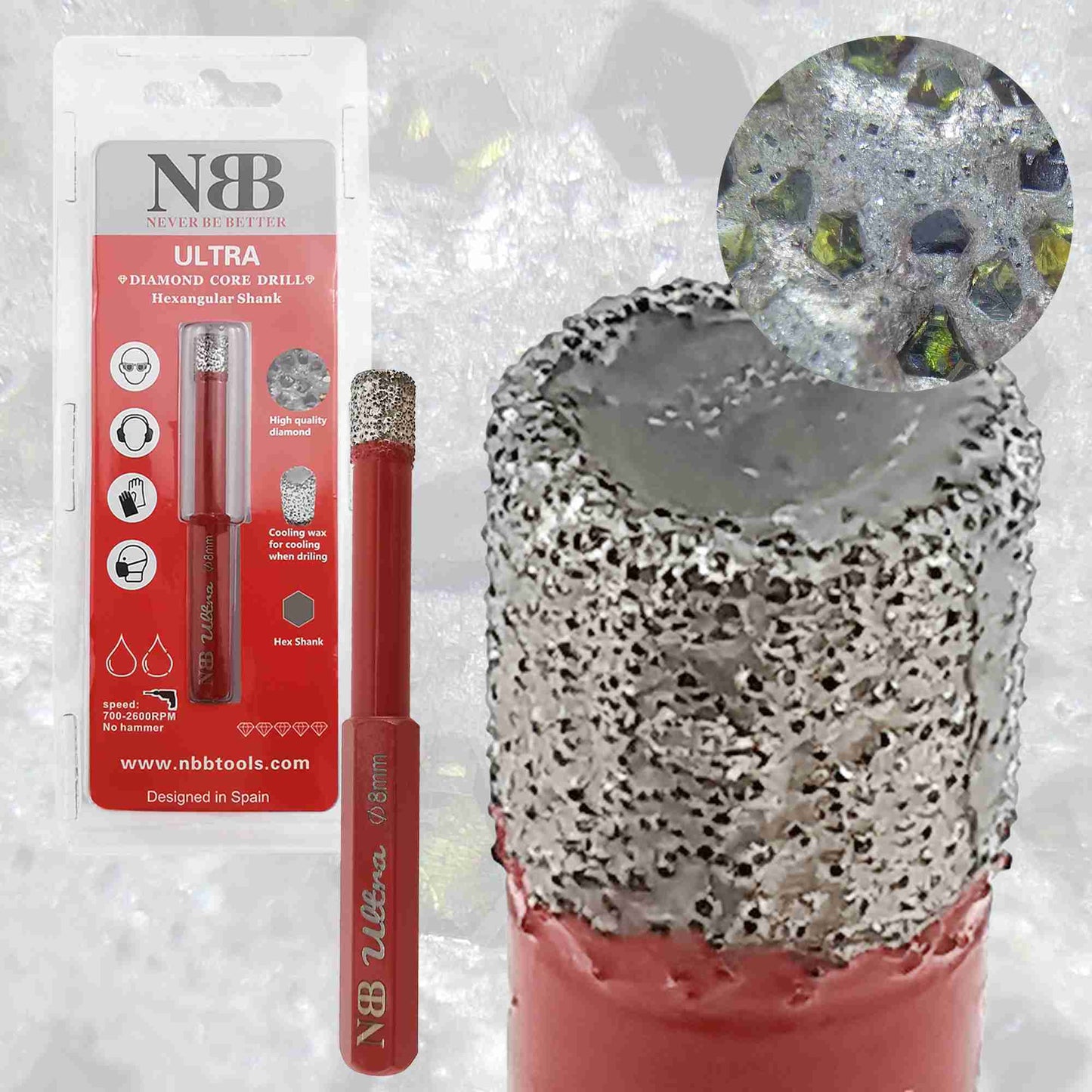 NBB Brocas de diamante calidad ULTRA con vástago hexagonal,corona diamante para taladrar en porcelana, cerámica, baldosas, granito, azulejo, seco/húmedo, en taladros de cable o sin cable