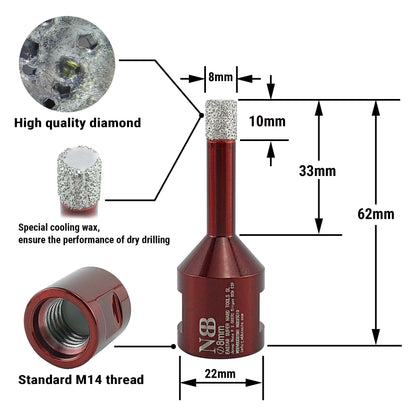 Foret diamanté NBB, fraise diamantée M14, foret à carottage diamanté pour perçage à sec et à l'eau dans la porcelaine dure, la céramique, le carrelage, le granit, le marbre, pour meuleuse d'angle