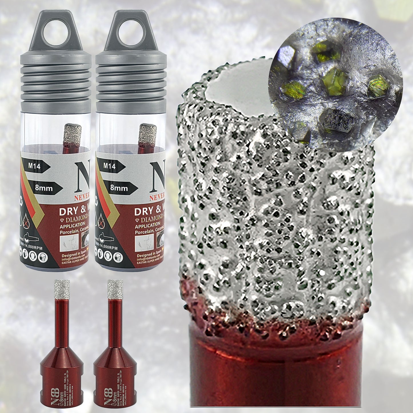 Foret diamanté NBB, fraise diamantée M14, foret à carottage diamanté pour perçage à sec et à l'eau dans la porcelaine dure, la céramique, le carrelage, le granit, le marbre, pour meuleuse d'angle