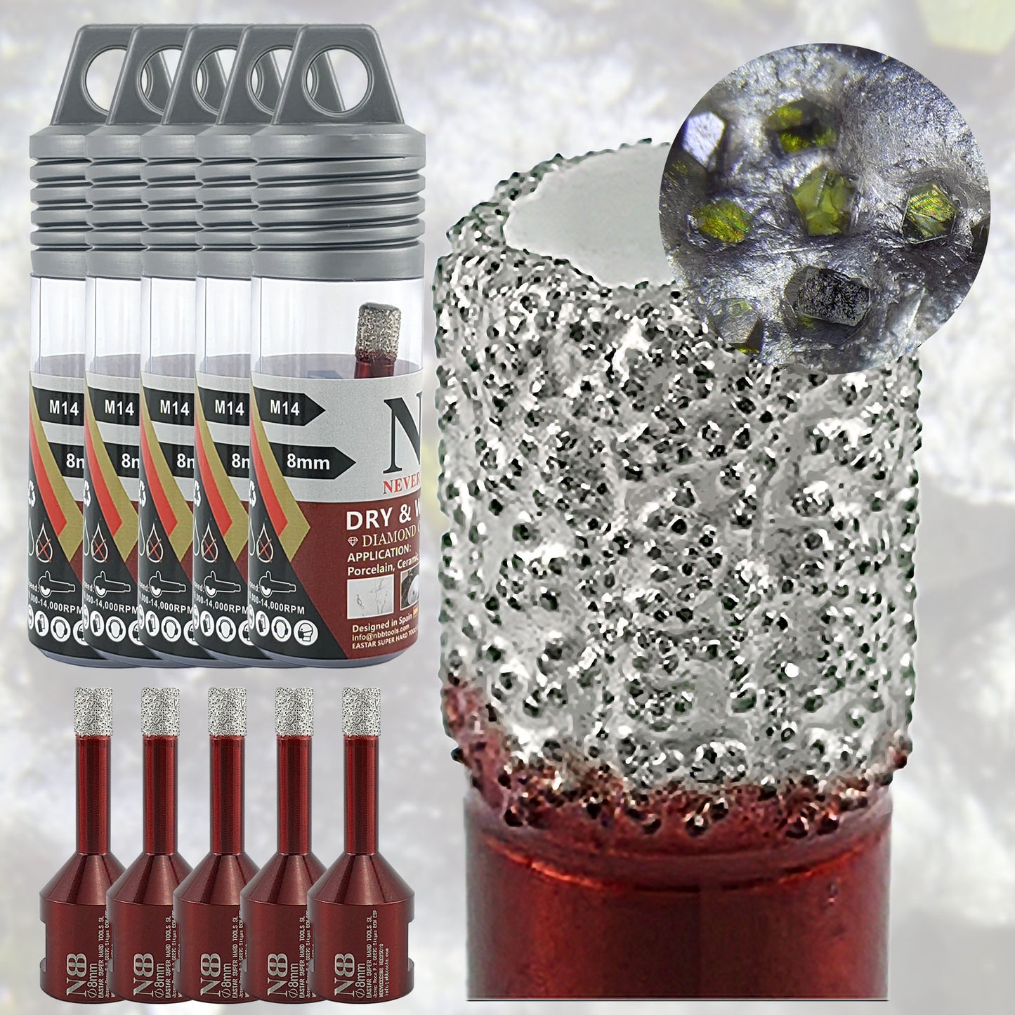 Foret diamanté NBB, fraise diamantée M14, foret à carottage diamanté pour perçage à sec et à l'eau dans la porcelaine dure, la céramique, le carrelage, le granit, le marbre, pour meuleuse d'angle