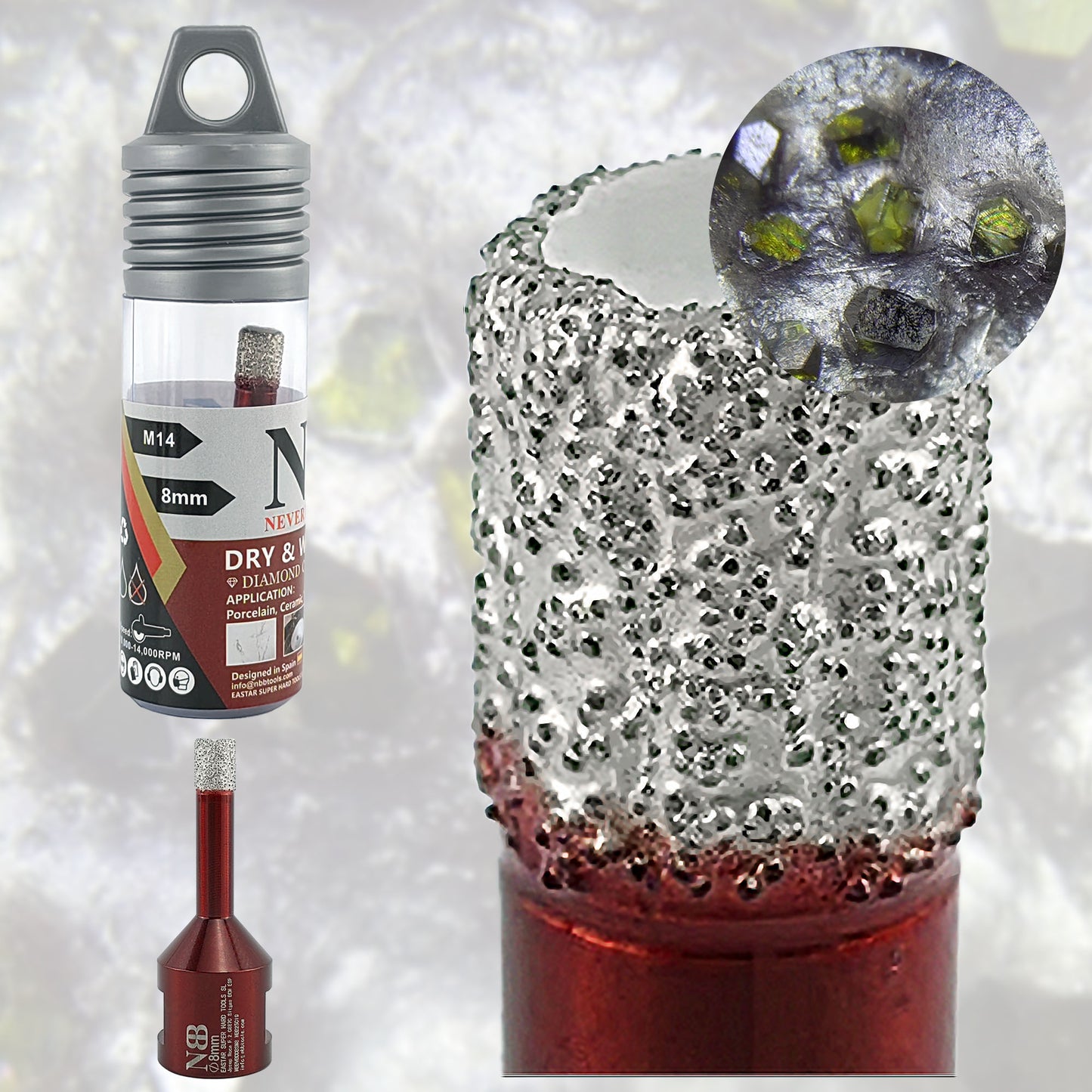 Foret diamanté NBB, fraise diamantée M14, foret à carottage diamanté pour perçage à sec et à l'eau dans la porcelaine dure, la céramique, le carrelage, le granit, le marbre, pour meuleuse d'angle