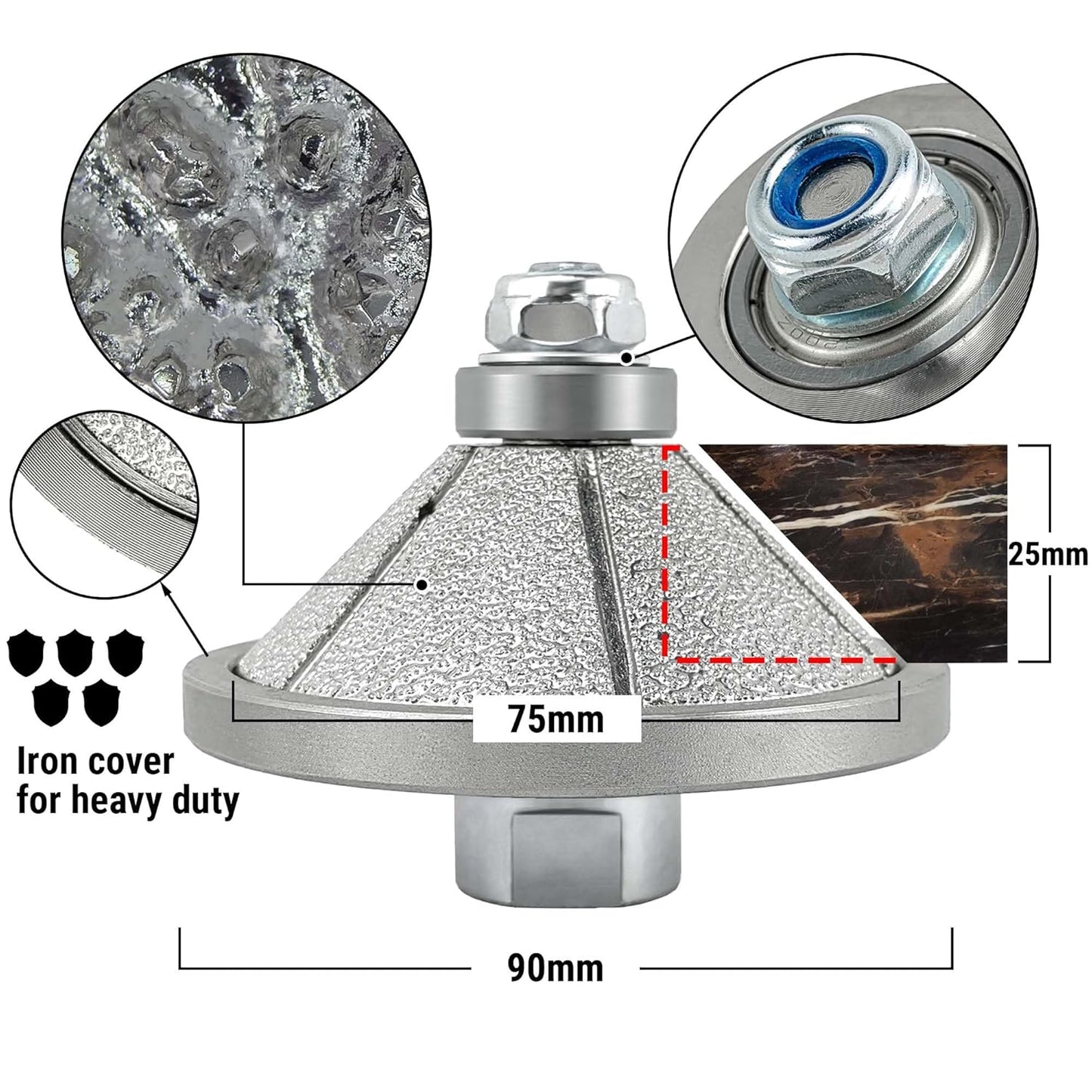 NBB Rueda de perfil de diamante fresa de enrutador de diamante con cubierta de hierro broca para perfilar porcelana baldosa cerámica granito mármol piedra para amoladora angular (Bevel)
