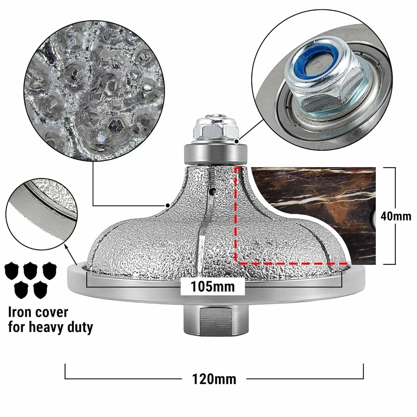 NBB Rueda de perfil de diamante fresa de enrutador de diamante con cubierta de hierro broca para perfilar porcelana baldosa cerámica granito mármol piedra para amoladora angular (Ogee)
