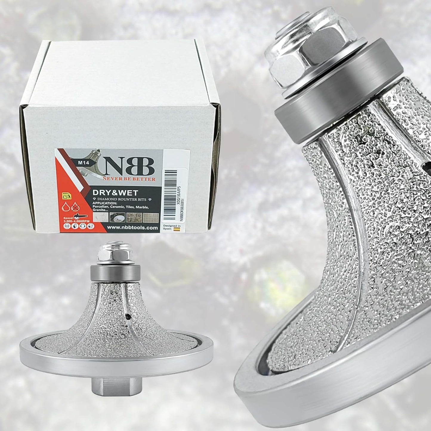 NBB Rueda de perfil de diamante, fresa de enrutador de diamante, broca para perfilar la porcelana baldosas cerámica granito mármol piedra, fácil de usar en amoladora angular (Half-Bullnose)