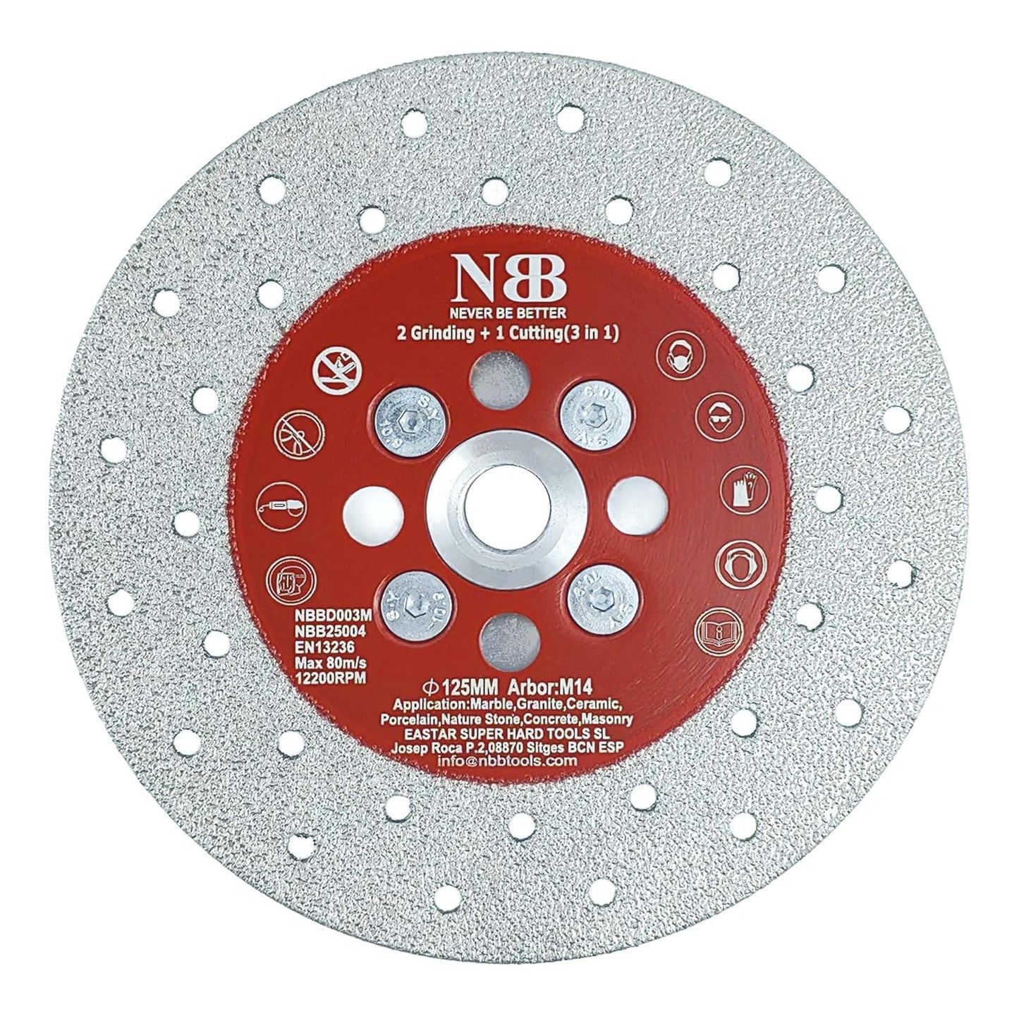 NBB Disco de diamante soldado sierra de diamante corte y rectificado 3 en 1 molienda y corte en granito mármol azulejos cerámica porcelana piedra Metal Vidrio seco M14 para amoladora angular (Medio)