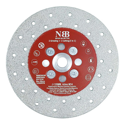 NBB Disco de diamante soldado sierra de diamante corte y rectificado 3 en 1 molienda y corte en granito mármol azulejos cerámica porcelana piedra Metal Vidrio seco M14 para amoladora angular (Medio)