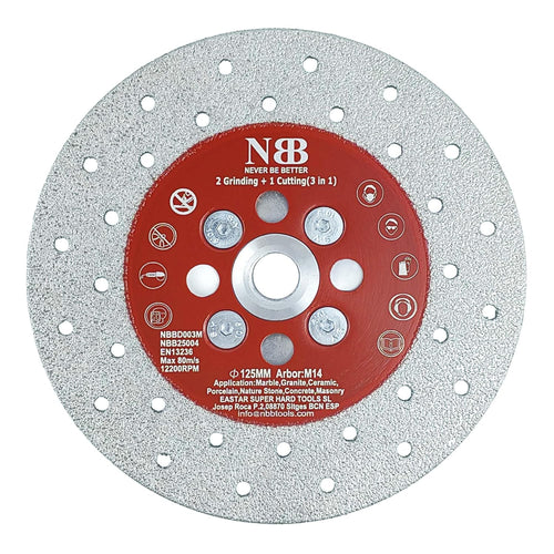 NBB Disco de diamante soldado sierra de diamante corte y rectificado 3 en 1 molienda y corte en granito mármol azulejos cerámica porcelana piedra Metal Vidrio seco M14 para amoladora angular