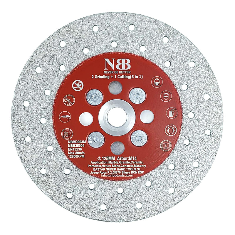 NBB Disco de diamante soldado sierra de diamante corte y rectificado 3 en 1 molienda y corte en granito mármol azulejos cerámica porcelana piedra Metal Vidrio seco M14 para amoladora angular