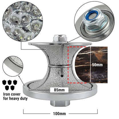 NBB Rueda de perfil de diamante fresa de enrutador de diamante con cubierta de hierro broca para perfilar porcelana baldosa cerámica granito mármol piedra para amoladora angular (Full Bullnose))