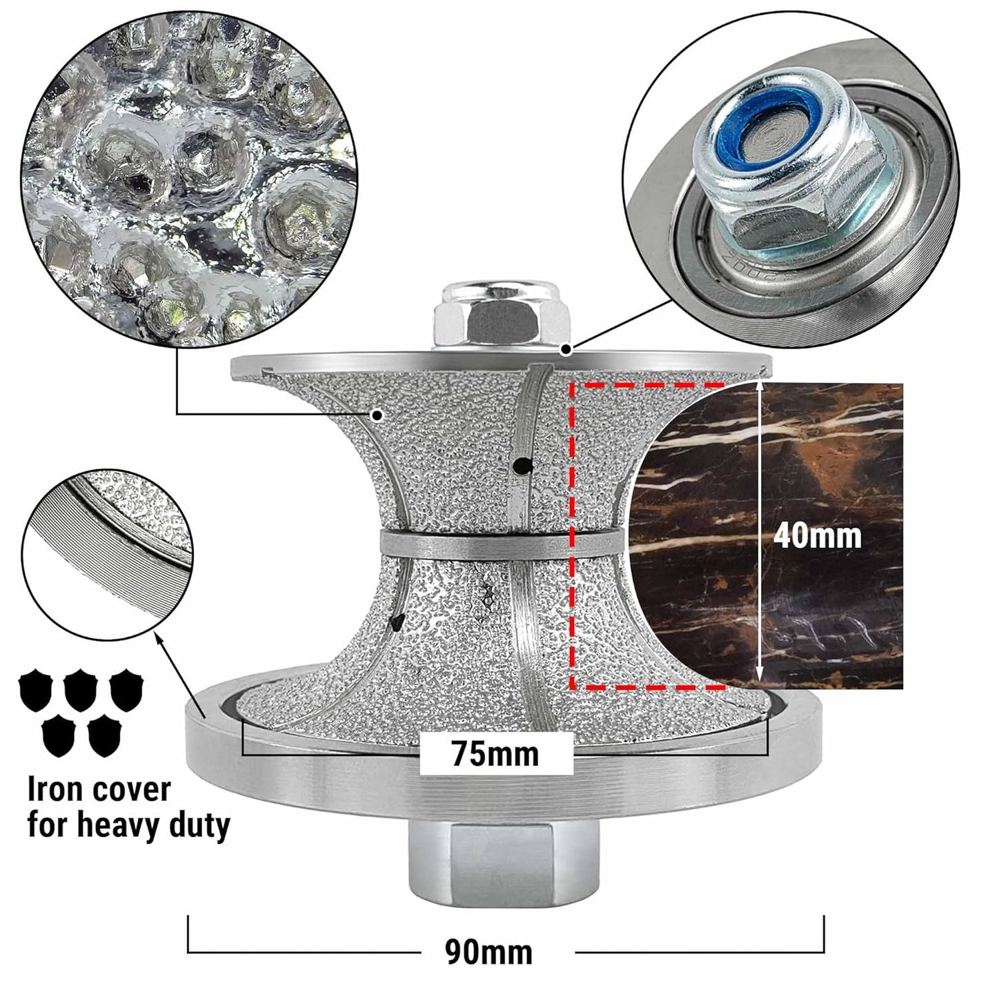 NBB Rueda de perfil de diamante fresa de enrutador de diamante con cubierta de hierro broca para perfilar porcelana baldosa cerámica granito mármol piedra para amoladora angular (Full Bullnose))