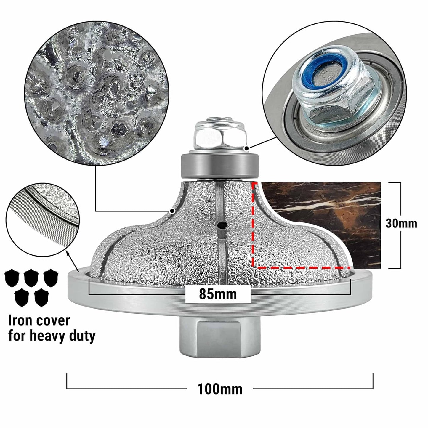 NBB Rueda de perfil de diamante fresa de enrutador de diamante con cubierta de hierro broca para perfilar porcelana baldosa cerámica granito mármol piedra para amoladora angular (Ogee)