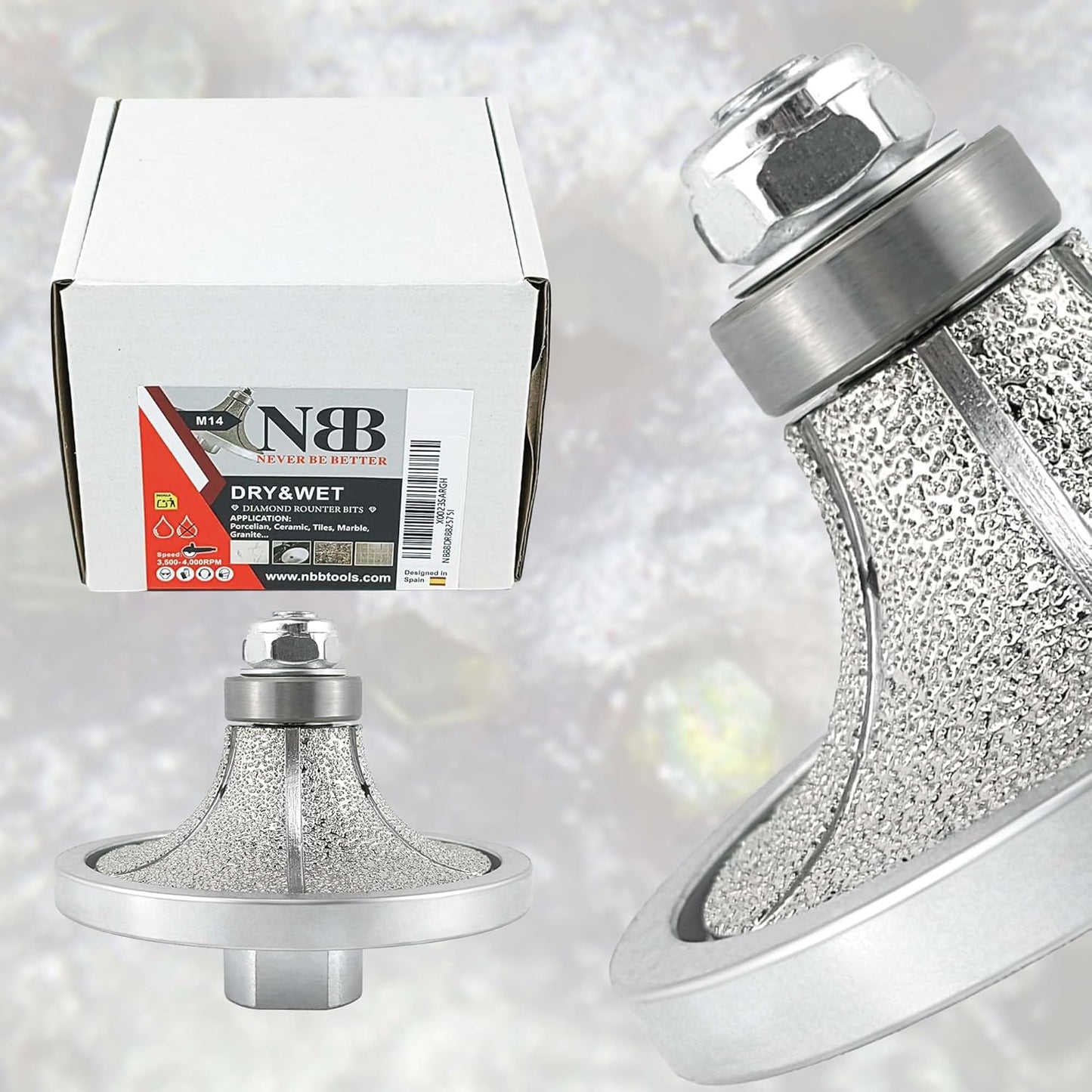 NBB Rueda de perfil de diamante, fresa de enrutador de diamante, broca para perfilar la porcelana baldosas cerámica granito mármol piedra, fácil de usar en amoladora angular (Half-Bullnose)