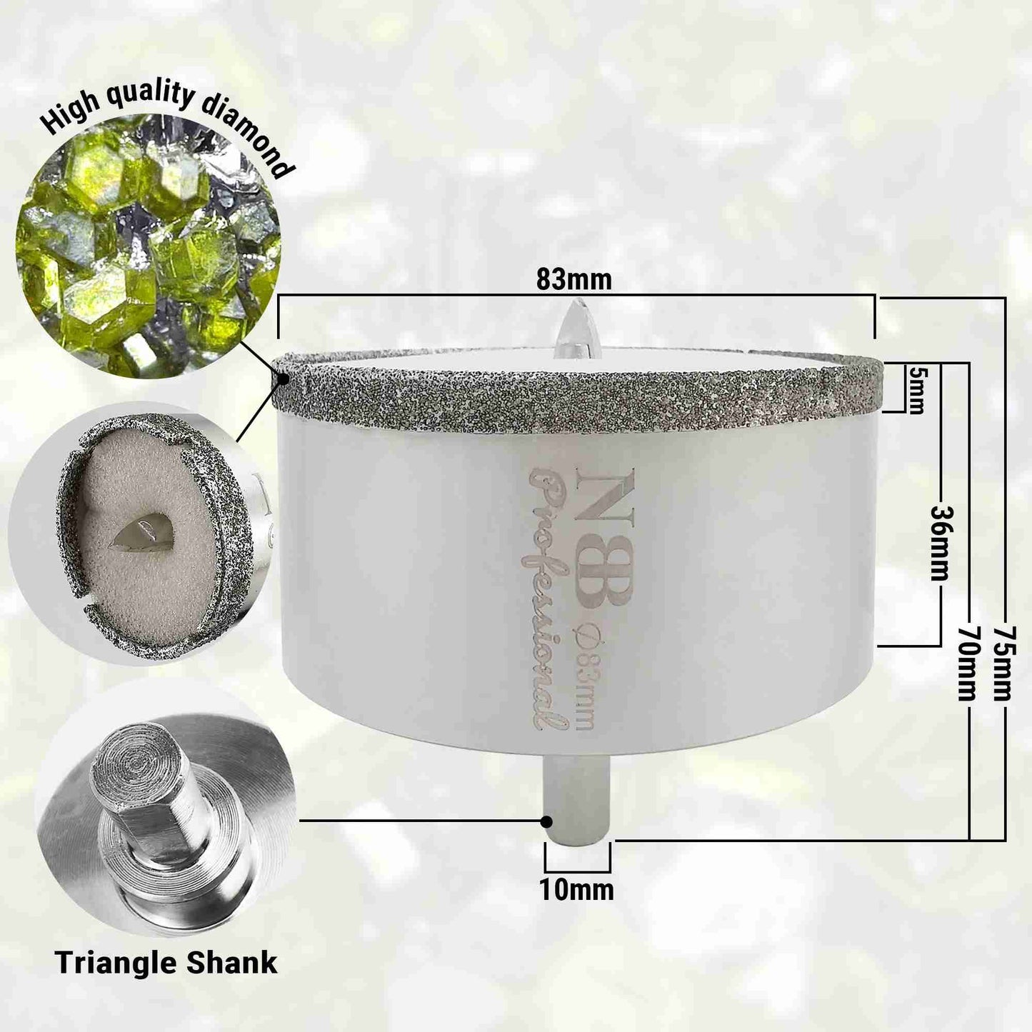 NBB Brocas de diamante con vástago triangular, corona diamante, taladrar en húmedo en mármol, piedra lujo, cerámica, granito, azulejo, vidrio, tec. galvanizada, en taladros de cable o sin cable