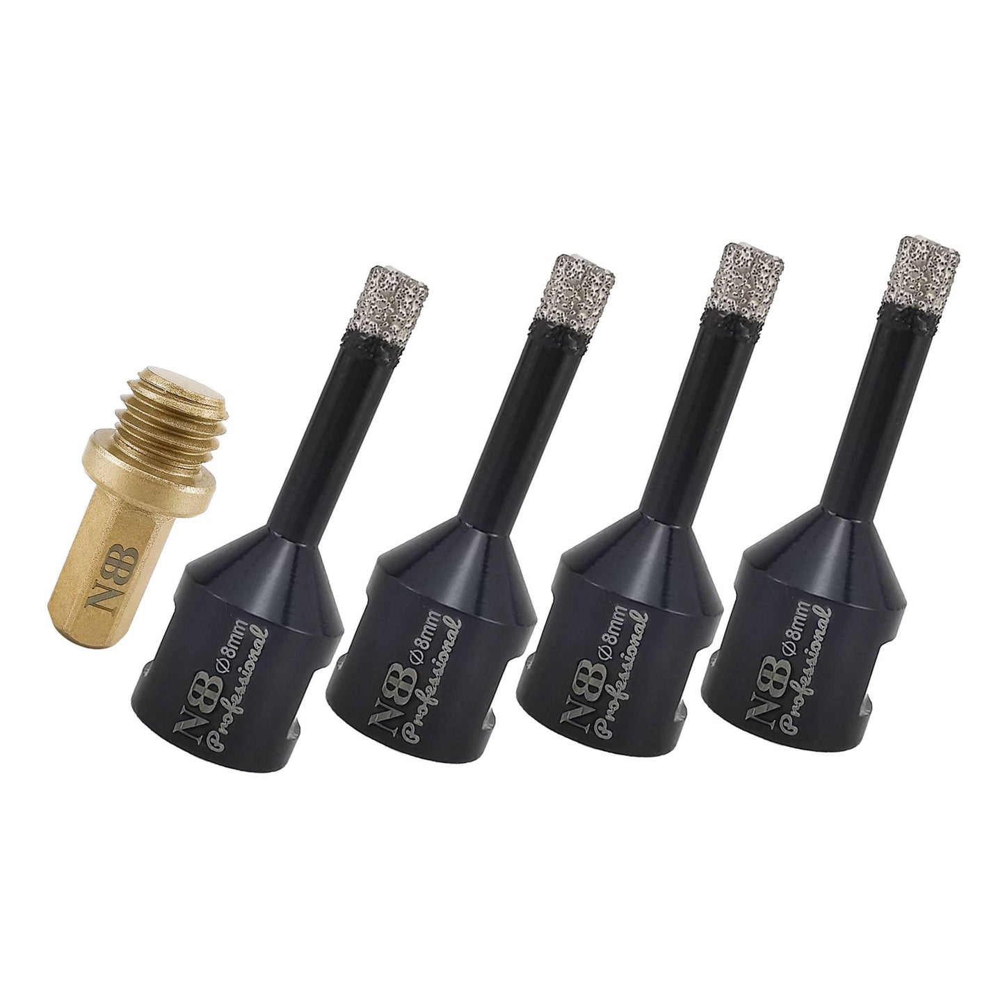 NBB Broca de diamante con M14, corona diamante para taladrar en seco y en húmedo profesionalmente en porcelana,cerámica,baldosas,granito,mármol,azulejo,para Amoladora Angular(4pcs +1pc Adaptador)