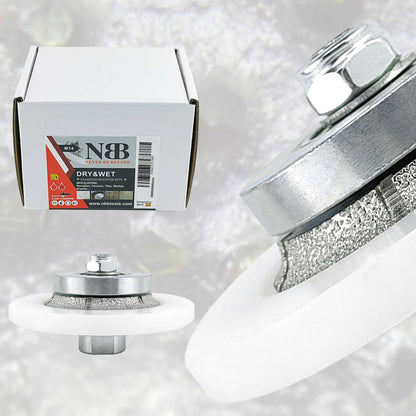 NBB Fresas para corte de chaflanes de diamante Rueda perfiladora diamante con guía cubierta más grande y M14 broca para perfilar porcelana baldosa cerámica granito mármol piedra (Half-Bullnose)