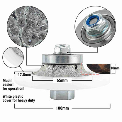 NBB Fresas para corte de chaflanes de diamante Rueda perfiladora diamante con guía cubierta más grande y M14 broca para perfilar porcelana baldosa cerámica granito mármol piedra (Half-Bullnose)