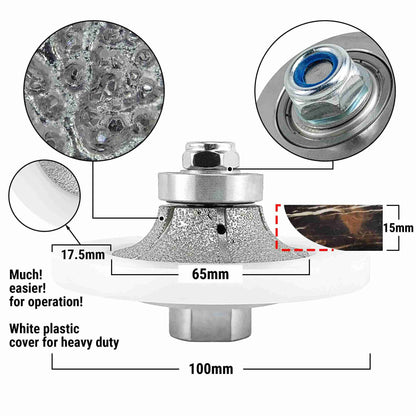 NBB Fresas para corte de chaflanes de diamante Rueda perfiladora diamante con guía cubierta más grande y M14 broca para perfilar porcelana baldosa cerámica granito mármol piedra (Half-Bullnose)