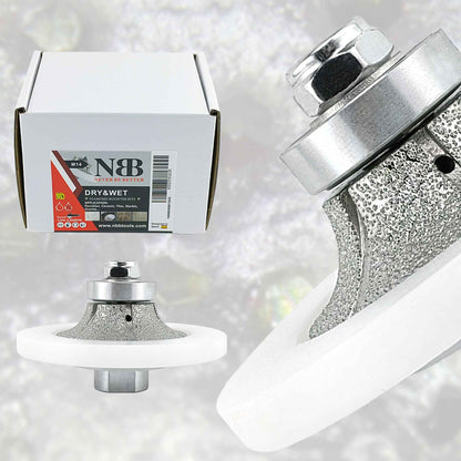 NBB Fresas para corte de chaflanes de diamante Rueda perfiladora diamante con guía cubierta más grande y M14 broca para perfilar porcelana baldosa cerámica granito mármol piedra (Half-Bullnose)