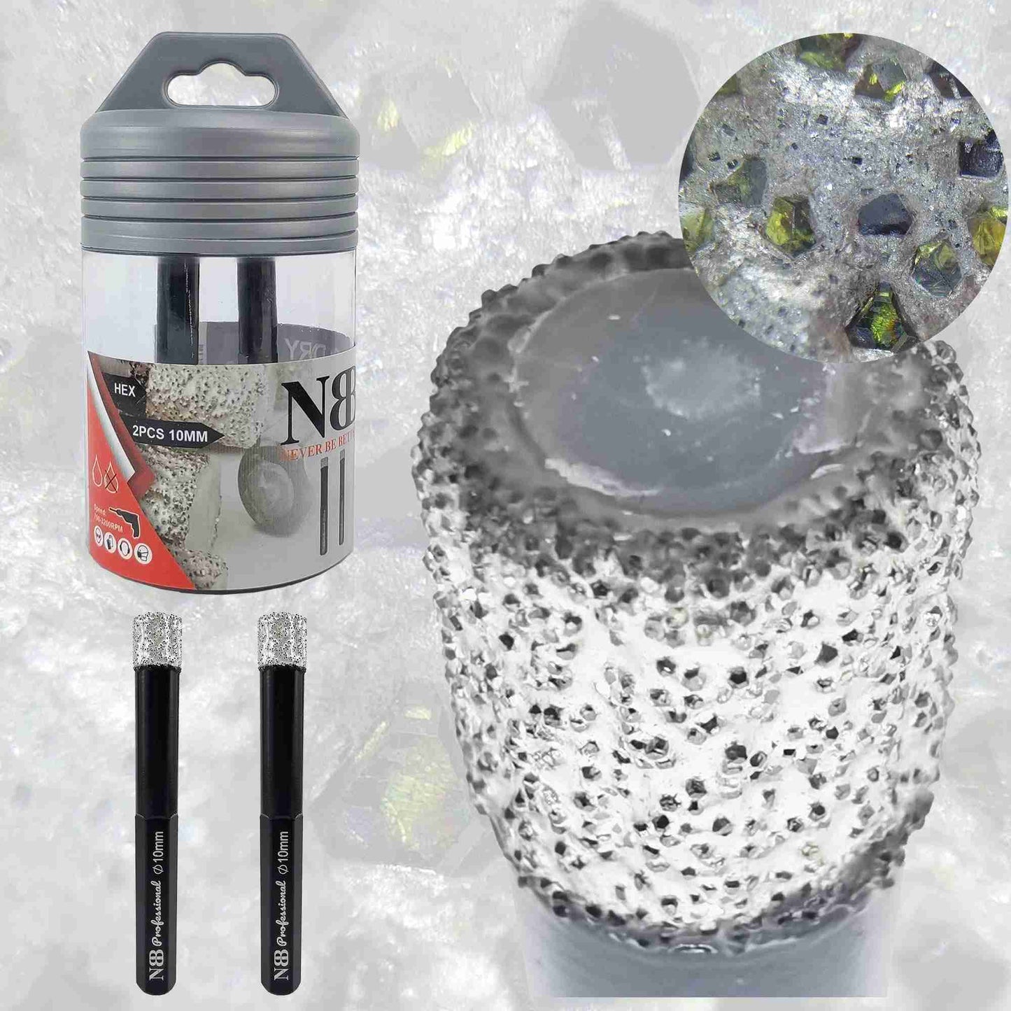 NBB Brocas de diamante con vástago hexagonal,corona diamante para taladrar en seco en porcelana, cerámica, baldosas, granito, azulejo, meyor en húmedo, en taladros de cable o sin cable (2pcs)
