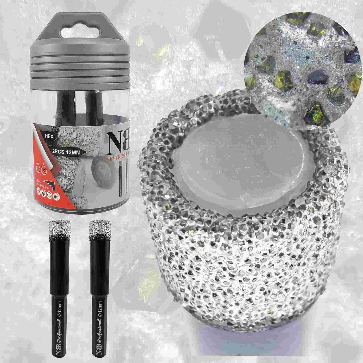 NBB Brocas de diamante con vástago hexagonal,corona diamante para taladrar en seco en porcelana, cerámica, baldosas, granito, azulejo, meyor en húmedo, en taladros de cable o sin cable (2pcs)