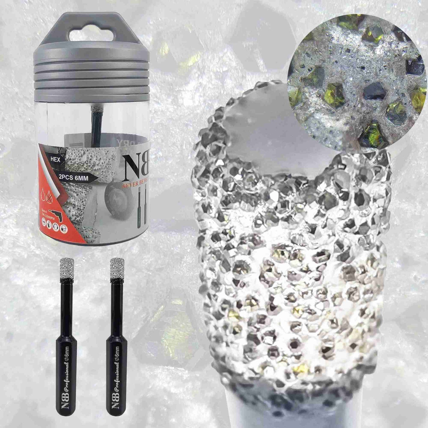 NBB Brocas de diamante con vástago hexagonal,corona diamante para taladrar en seco en porcelana, cerámica, baldosas, granito, azulejo, meyor en húmedo, en taladros de cable o sin cable (2pcs)