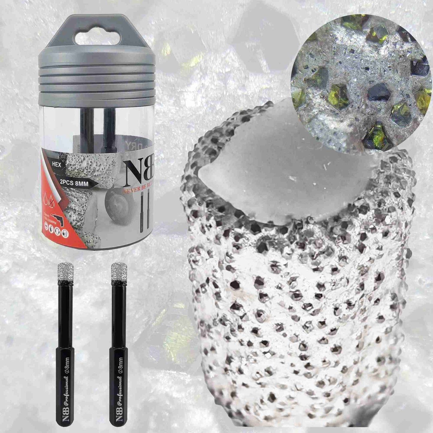 NBB Brocas de diamante con vástago hexagonal,corona diamante para taladrar en seco en porcelana, cerámica, baldosas, granito, azulejo, meyor en húmedo, en taladros de cable o sin cable (2pcs)