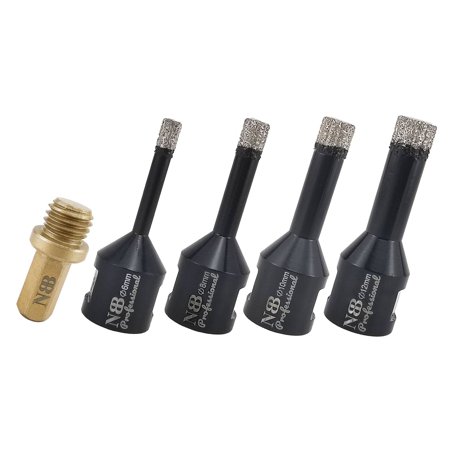 NBB Broca de diamante con M14, corona diamante para taladrar en seco y en húmedo profesionalmente en porcelana,cerámica,baldosas,granito,mármol,azulejo,para Amoladora Angular(4pcs +1pc Adaptador)