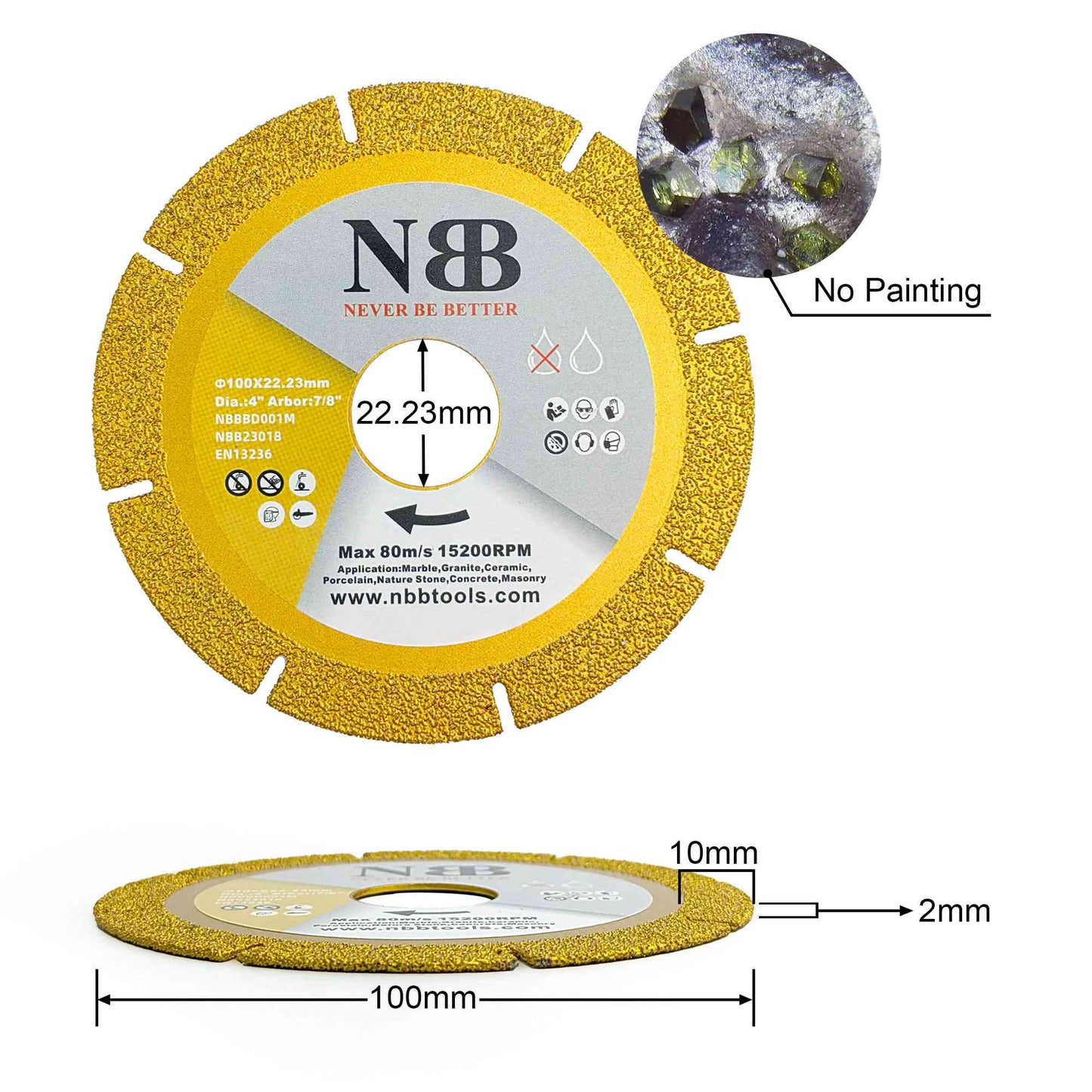 NBB Disco de diamante soldado hoja de diamante eficiencia para molienda y corte en granito mármol azulejos cerámica porcelana piedra Metal Vidrio en seco eje de 22.23mm para amoladora angular (Medio)