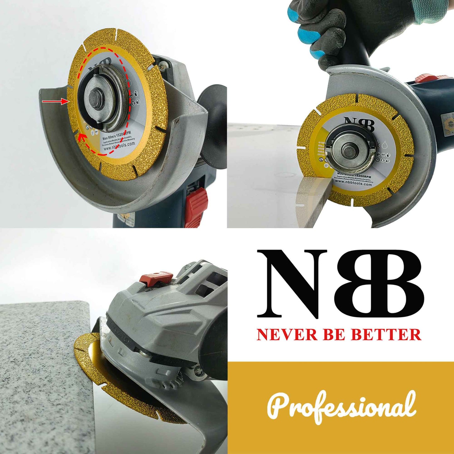 NBB Disco de diamante soldado hoja de diamante eficiencia para molienda y corte en granito mármol azulejos cerámica porcelana piedra Metal Vidrio en seco eje de 22.23mm para amoladora angular (Medio)
