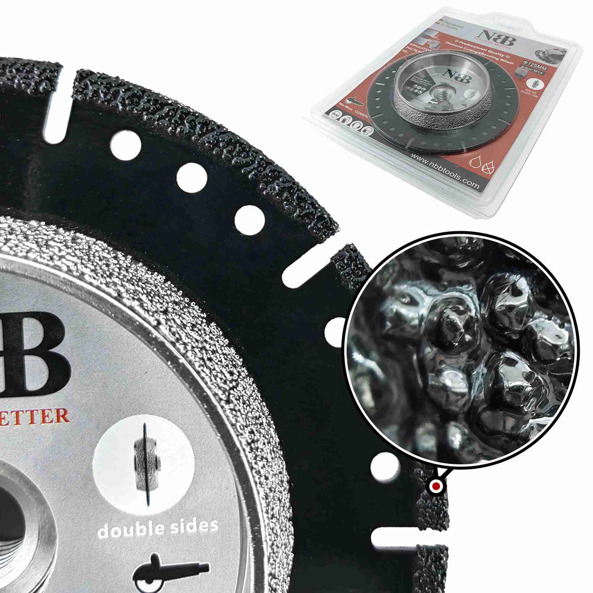 NBB Disco de corte y desbaste de diamante, multiusos, profesional para cortar y desbastar tubos de plástico en un solo movimiento, eje 22.23 mm, para amoladora angular de 125 mm