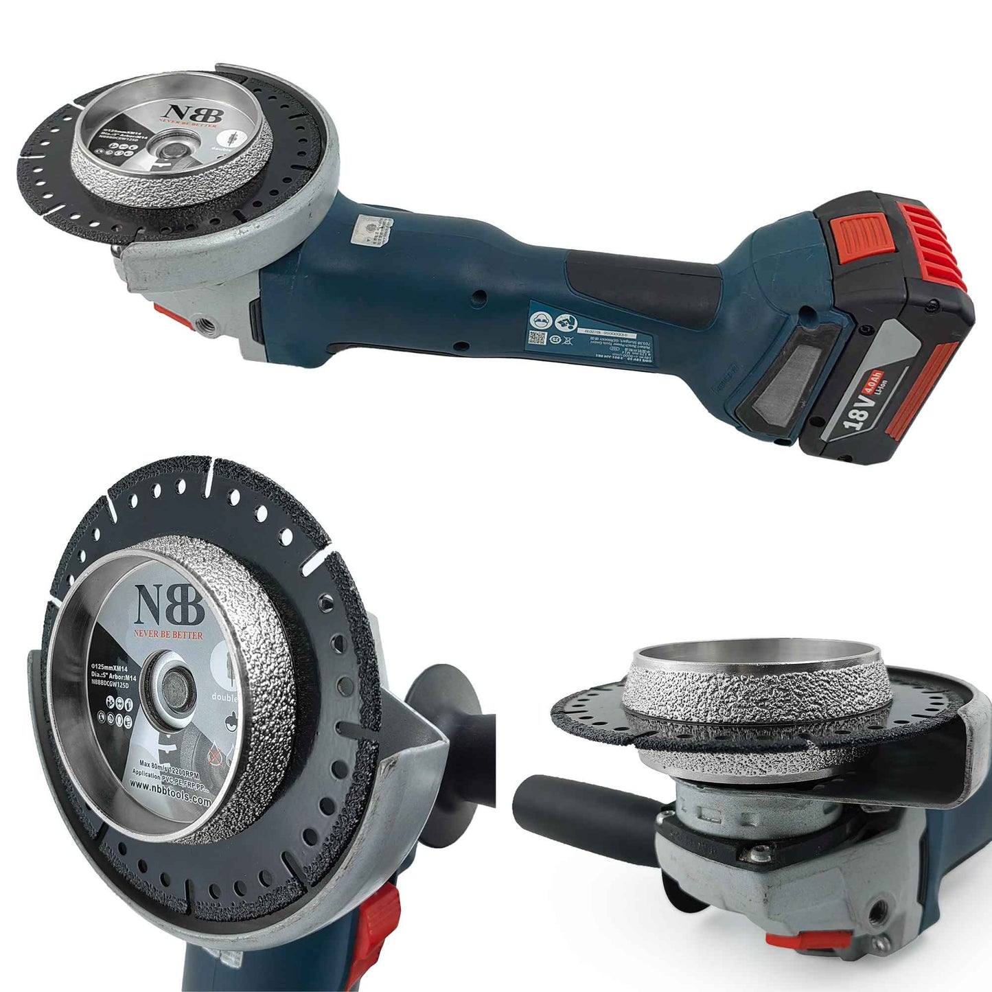NBB Disco de corte y desbaste de diamante, multiusos, profesional para cortar y desbastar tubos de plástico en un solo movimiento, eje 22.23 mm, para amoladora angular de 125 mm