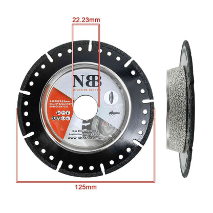Disque de coupe diamanté NBB, meule de coupe et de meulage diamantée, multifonctionnelle, professionnelle pour la coupe et le meulage de tubes en plastique en une seule opération, alésage de 22,23 mm, pour meuleuse d'angle (125 mm S)