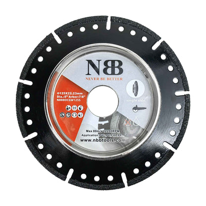 Disque de coupe diamanté NBB, meule de coupe et de meulage diamantée, multifonctionnelle, professionnelle pour la coupe et le meulage de tubes en plastique en une seule opération, alésage de 22,23 mm, pour meuleuse d'angle (125 mm S)