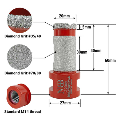 NBB Broca de diamante con M14 Fresa de fresado de diamante broca de chaflán para taladrar ampliar y dar forma al porcelana azulejos cerámica baldosas granito mármol en seco/húmedo 2 en 1