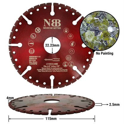 NBB Disco de corte multiusos de diamante Sierra diamante hoja de rescate alta eficiencia corte en granito concreto reforzado fibra de vidrio varilla plástico árbol 22.23mm Amoladora Angular