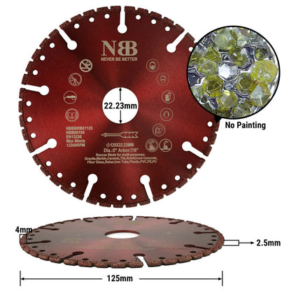 NBB Disco de corte multiusos de diamante Sierra diamante hoja de rescate alta eficiencia corte en granito concreto reforzado fibra de vidrio varilla plástico árbol 22.23mm Amoladora Angular