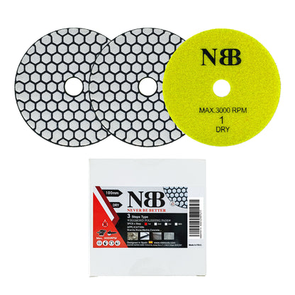 NBB Almohadilla de pulido de diamante solo son necesarios 3 pasos PRO para pulido en seco renovación eliminación en mármol granito piedra natural cerámica 100mm 4" con respaldo de nylon