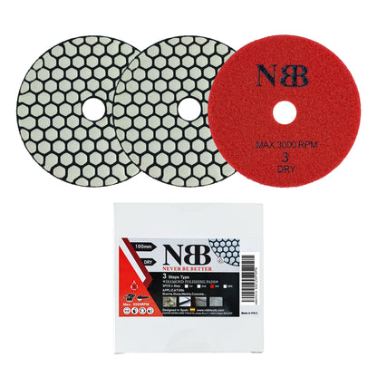 NBB Almohadilla de pulido de diamante solo son necesarios 3 pasos PRO para pulido en seco renovación eliminación en mármol granito piedra natural cerámica 100mm 4" con respaldo de nylon