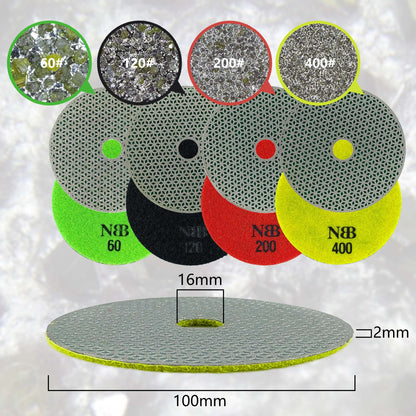 NBB Almohadilla de pulido de diamante electrochapada para pulido en seco en mármol granito piedra natural cerámica madera vidrio metal diámetro 100mm 4" con respaldo de nailon