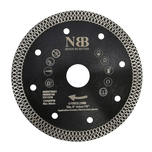 NBB Disco de corte de diamante premium sierra de diamante con Malla Turbo cruzado altura de 10mm espesor 1,0/1,4mm eje 22,23 mm hoja diamant Corte en seco de Porcelanico Cerámica Azulejo (1,125mm)