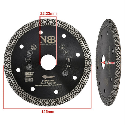 NBB Disco de corte de diamante premium sierra de diamante con Malla Turbo cruzado altura de 10mm espesor 1,0/1,4mm eje 22,23 mm hoja diamant Corte en seco de Porcelanico Cerámica Azulejo (1,125mm)