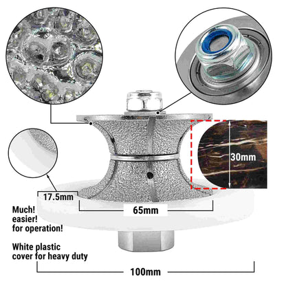 NBB Fresas para corte de chaflanes de diamante Rueda perfiladora diamante con guía cubierta más grande y M14 broca para perfilar porcelana baldosa cerámica granito mármol piedra (Full-Bullnose)