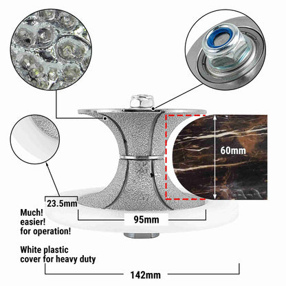 NBB Fresas para corte de chaflanes de diamante Rueda perfiladora diamante con guía cubierta más grande y M14 broca para perfilar porcelana baldosa cerámica granito mármol piedra (Full-Bullnose)