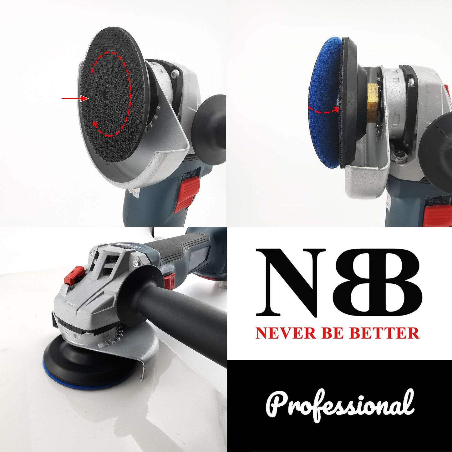 NBB Almohadillas de soporte de gancho y bucle almohadillas traseras respaldo de goma dia.100mm /4"con conexión de cobre completa en rosca M14 caucho flexible de dureza media con respaldo de gancho