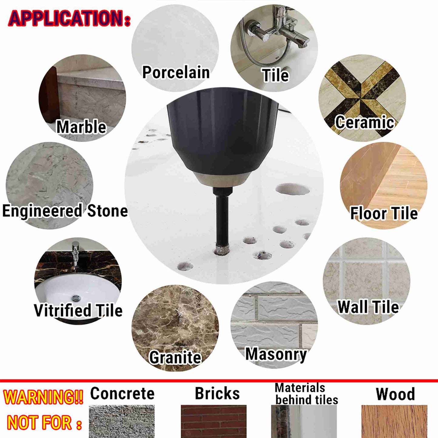 NBB Brocas de diamante con vástago hexagonal,corona diamante para taladrar en seco en porcelana, cerámica, baldosas, granito, azulejo, meyor en húmedo, en taladros de cable o sin cable (2pcs)