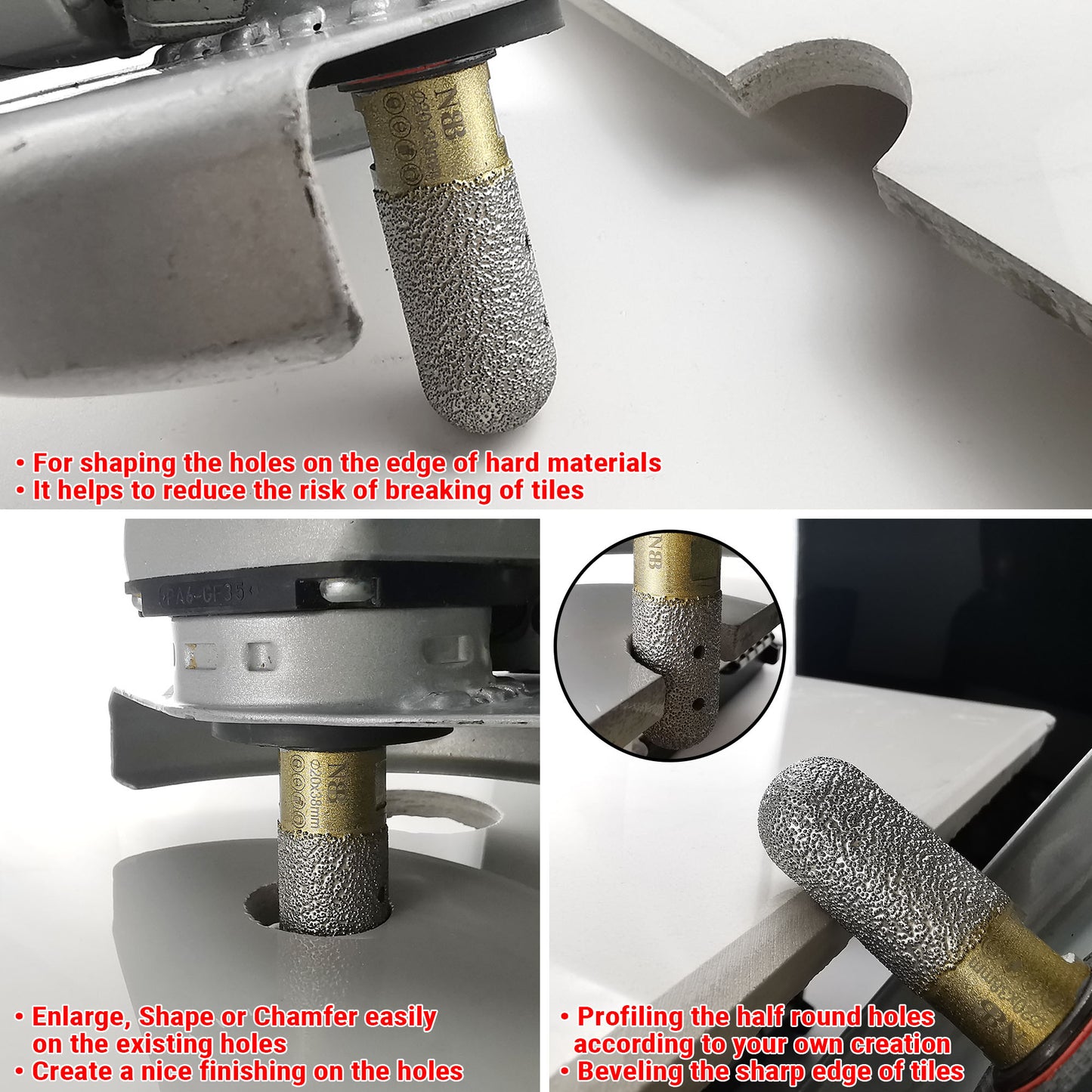 NBB Fresa de diamante con M14,forma de dedo,broca de chaflán,broca de fresado de diamante para ampliar y dar forma al agujero en porcelana,cerámica,baldosas,granito,mármol, en seco o húmedo