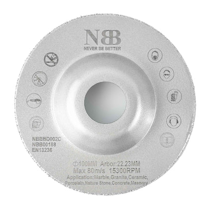 Disque diamanté soudé NBB : durée de vie et efficacité optimales pour le polissage et la découpe du granit, du marbre, du carrelage, de la céramique et de la porcelaine. Meuleuse d'angle (taille moyenne).