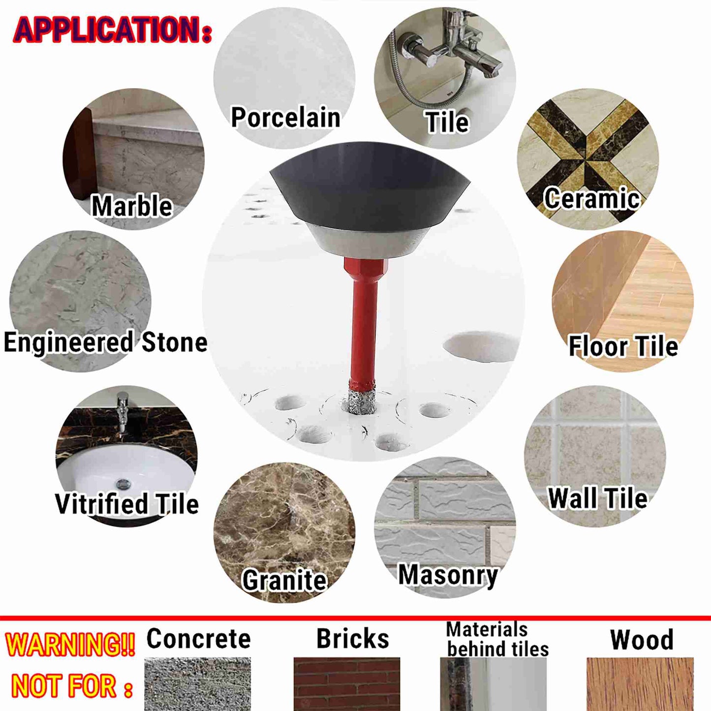 NBB Brocas de diamante calidad ULTRA con vástago hexagonal,corona diamante para taladrar en porcelana, cerámica, baldosas, granito, azulejo, seco/húmedo, en taladros de cable o sin cable