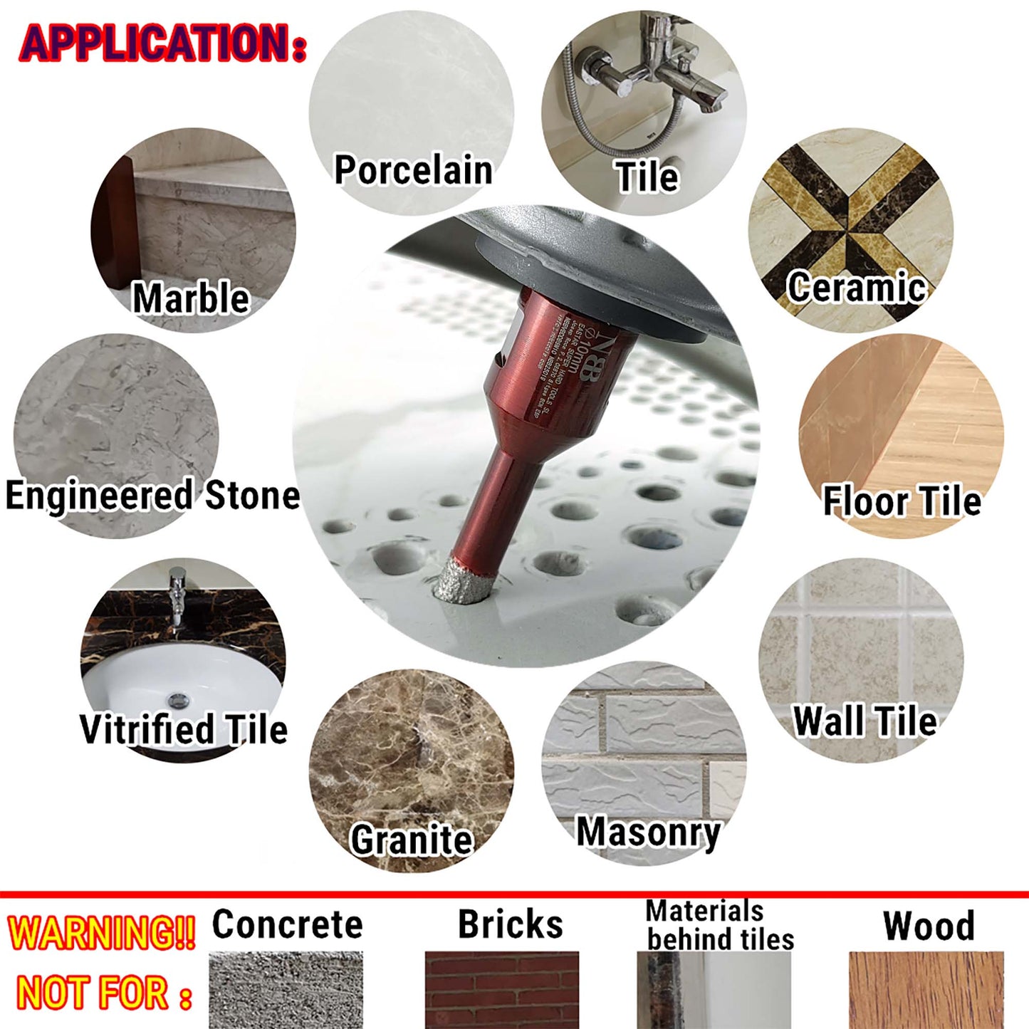 Foret diamanté NBB, fraise diamantée M14, foret à carottage diamanté pour perçage à sec et à l'eau dans la porcelaine dure, la céramique, le carrelage, le granit, le marbre, pour meuleuse d'angle