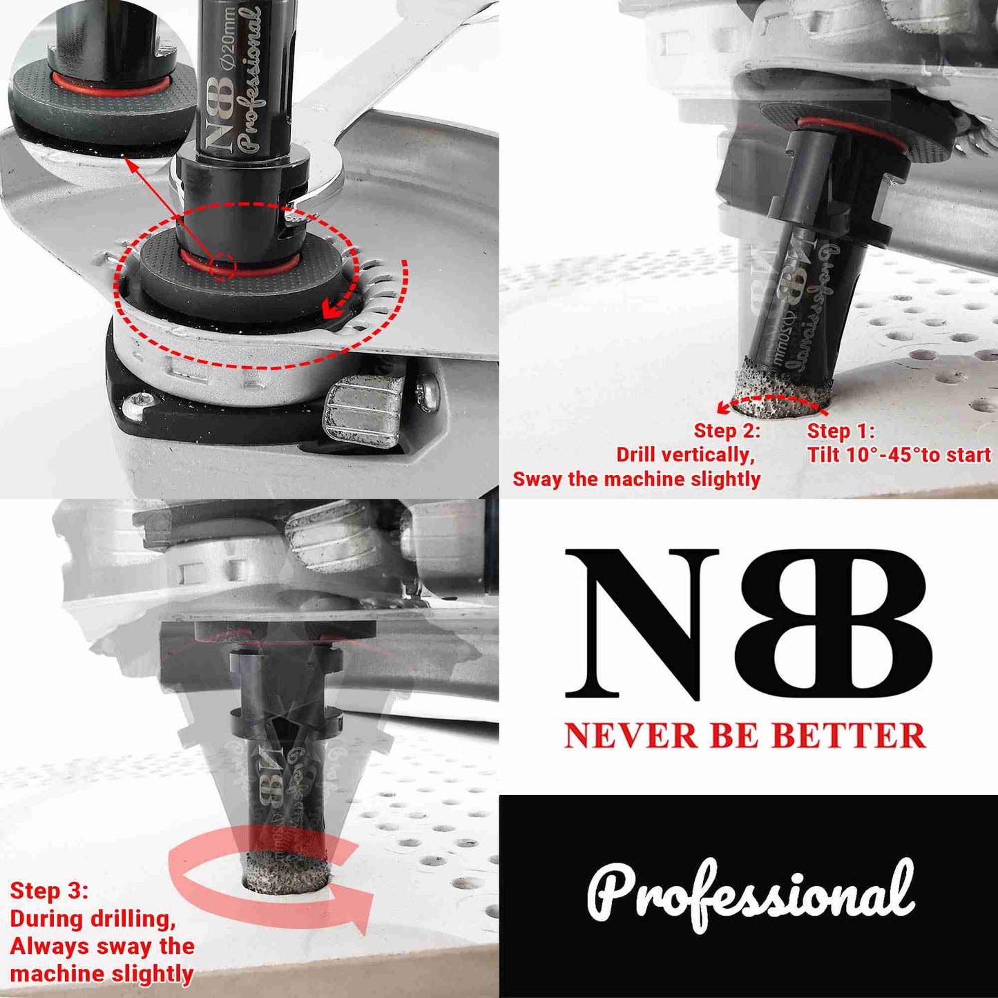 NBB Broca de diamante soldada al vacío con M14, para taladrar en seco y en húmedo profesionalmente en porcelana dura, cerámica, baldosas, granito, mármol, rápida, para Amoladora Angular(PRO EAVBDDBM)